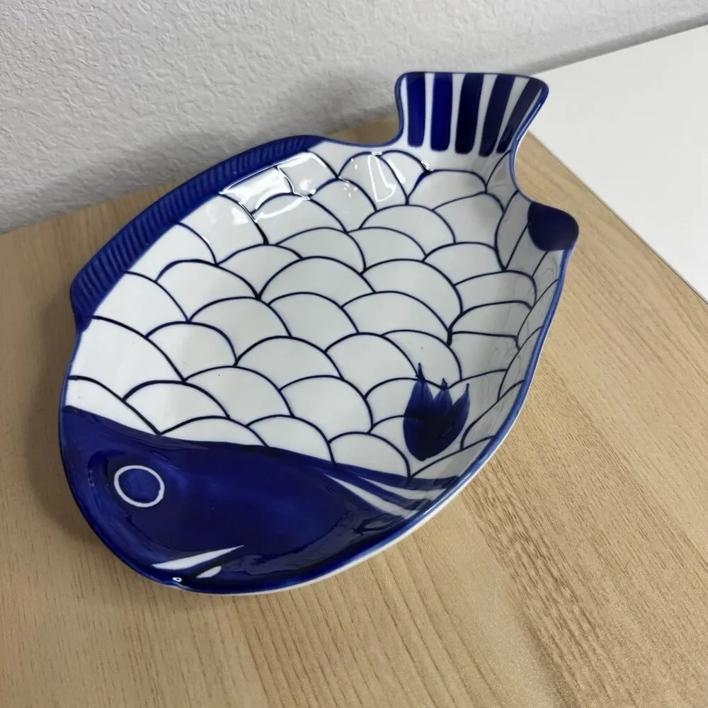 Dansk Arabesque Fish Deep Dish/Bowl Platter  Blue and White 11”